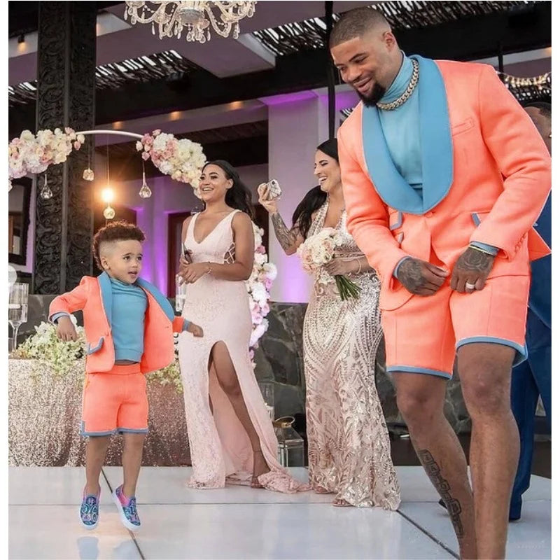 Summer Men Suits With Short Pants Tuxedos 2 Pieces Wedding Groom Blazer Father and Son Suit Sets Prom Party Custom Made Slim Fit