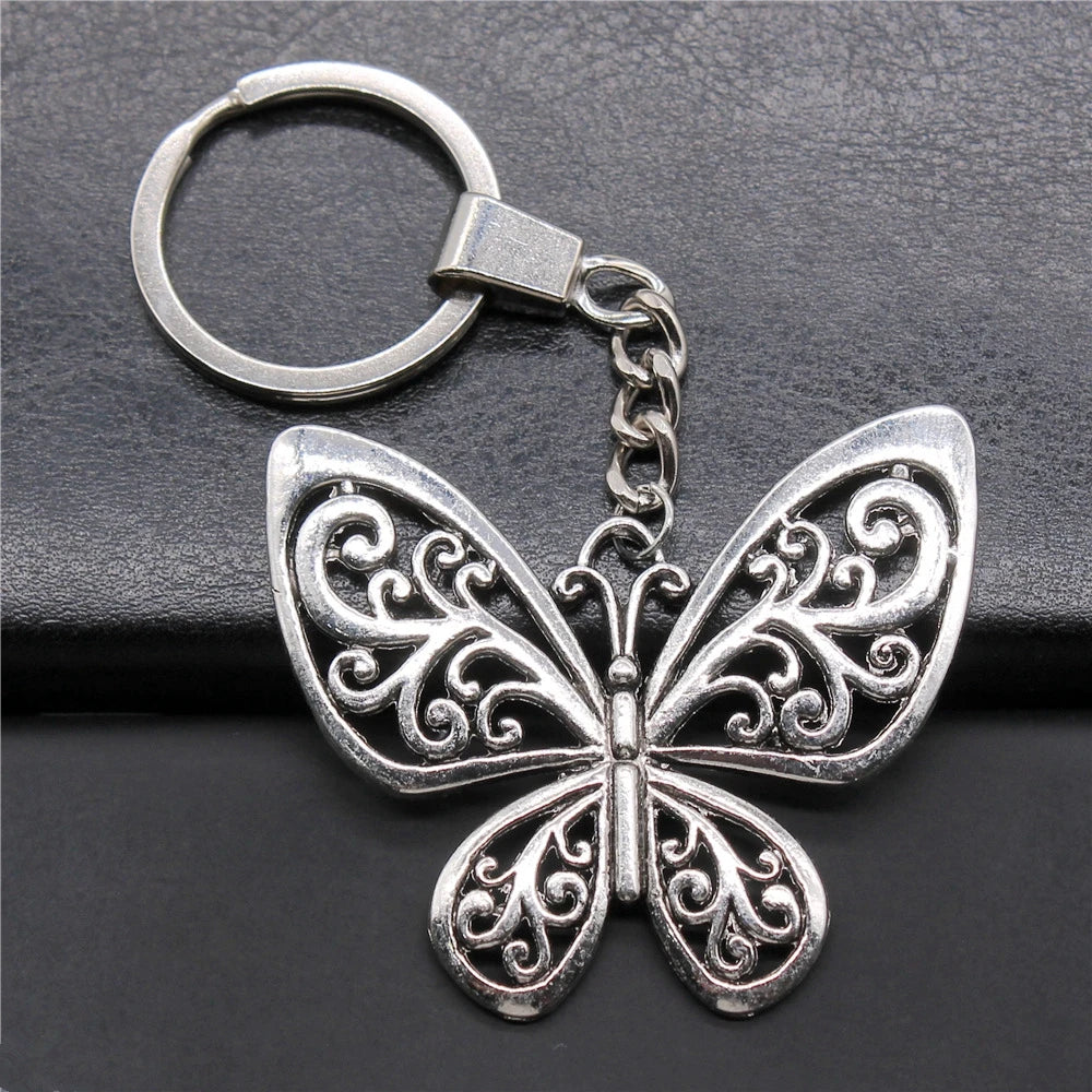 WYSIWYG 50x57mm Antique Silver Plated Antique Bronze Plated Zinc Alloy Butterfly Keychain Accessories P2-ABD-C10672