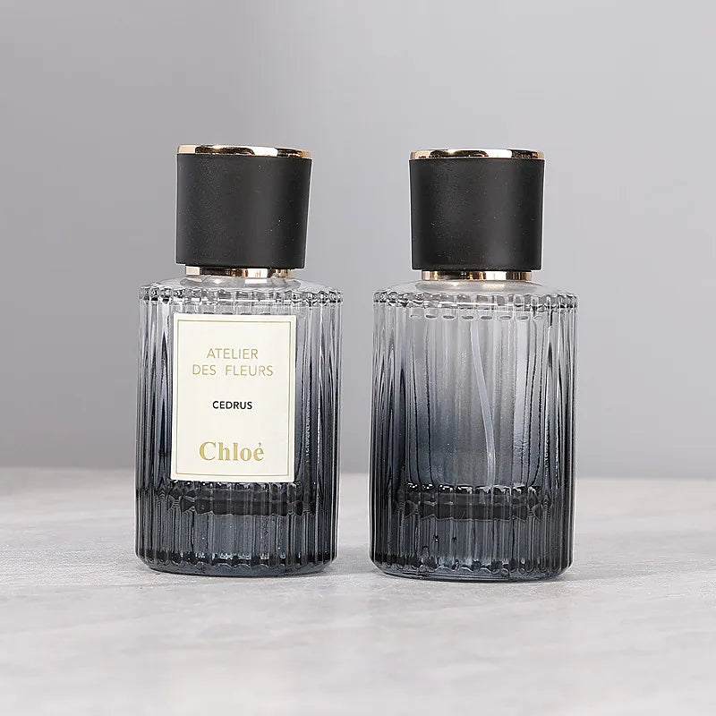 Wholesale Custom Thick Bottom 30 ml 50ml Round Luxury Empty Spray Perfume Bottle With Striped