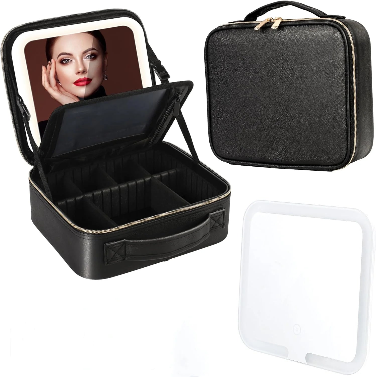 Makeup Bag with Light up Detachable Mirror 3 Color Scenarios Adjustable Brightness Cosmetic Organizer Storage Waterproof