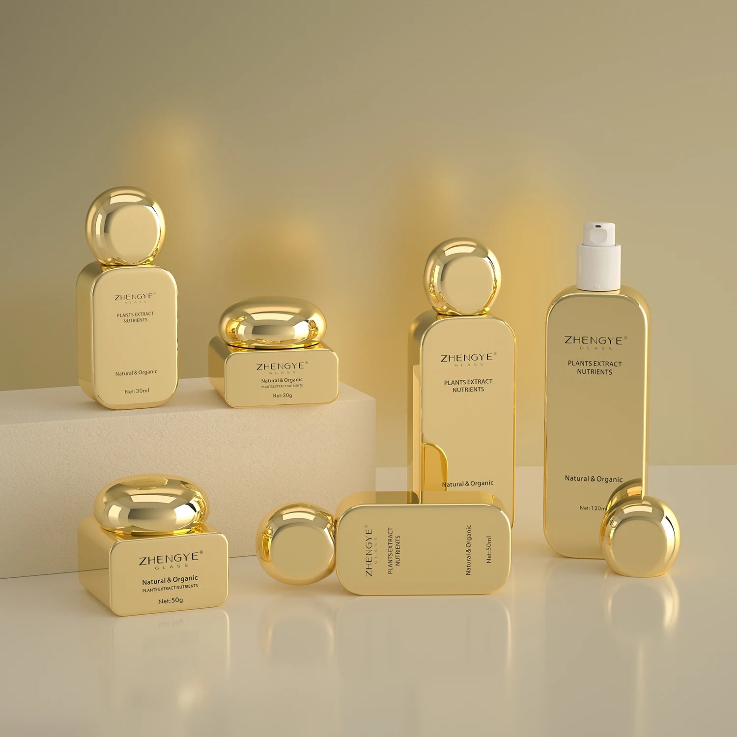 30g 50g 30ml 50ml 100ml 120ml Custom Design Luxury Container Serum Oil Cream Lotion Cosmetic Packaging Glass Bottle and Jar Set