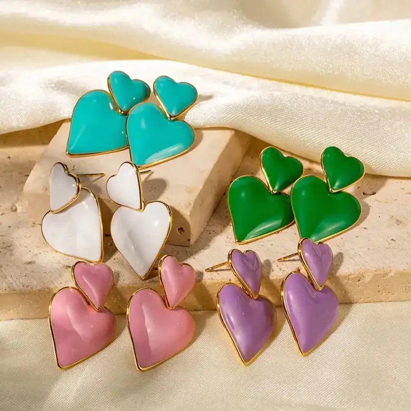 Fashion Jewelry Manufacturer Trendy Wholesale Heart Simple Pendant 18K Gold Plated Stainless Steel Earrings