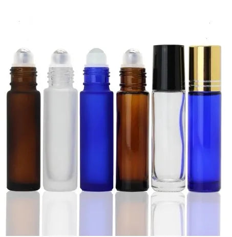 Lip Gloss Tubes Essential Oil Glass Roll on Bottle 10ml Transparent Frosted Amber Blue Glass Roll on Bottles