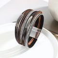 European and American Fashion Bracelet Thin Chain Zircon Multi-Layer Leather Magnetic Buckle Bracelet Gifts for Women