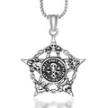 Personality Gothic Titanium Steel Five-pointed Star Skull Masonic Star Pendant for Men's Silver Necklace