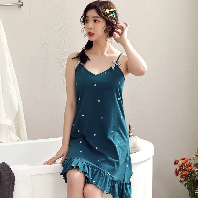 Hot Sale Spring Summer Cotton Pajamas Dress Women Loose Thin Casual Vest Sleeveless Pajamas Cotton Women Dress