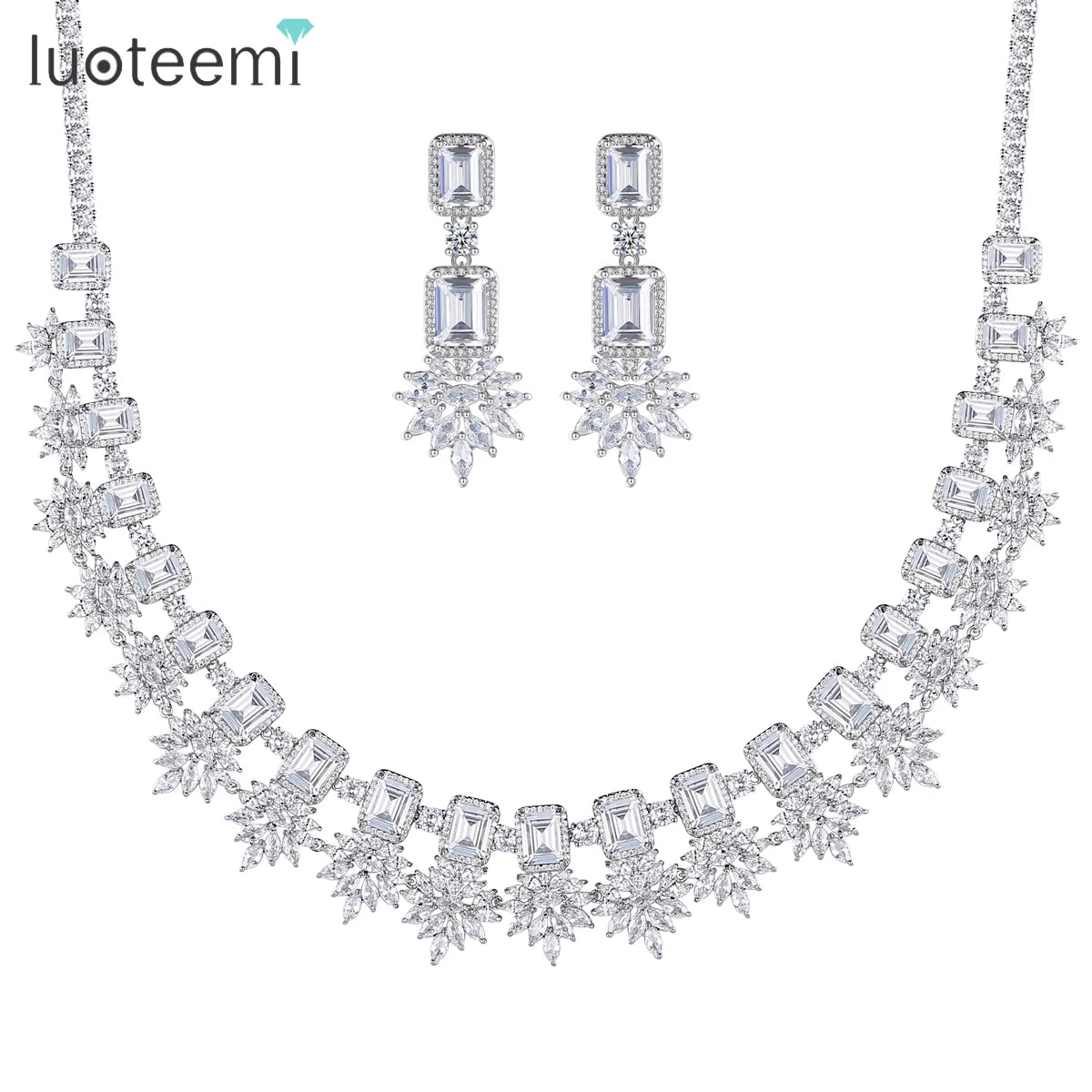 LUOTEEMI Necklace Wedding Earing Earring Zirconia Lady Fashion Cubic Zircon for Woman Bridal Jewelry Sets