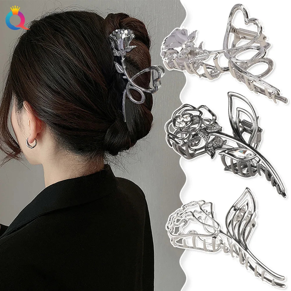 QIYUE Metal Rose Hairpin Disc Hair Grab Clip High-end Shark Clip Hair Accessories