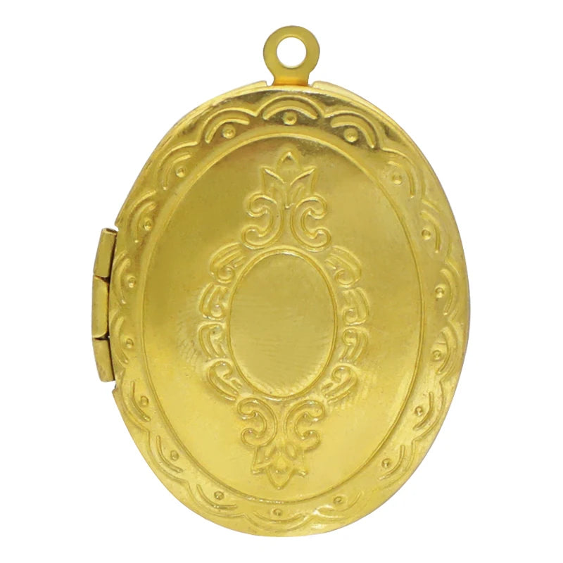 Raw Brass Oval Type 3 to 6 Patterned Photo Locket Blank Factory Provide Photo Frame Locket Pendant Necklace Hinge