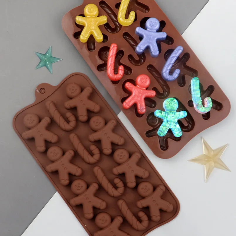 12 Cavity Silicone Gingerbread Man Mold Handmade Soap Mold for Christmas Chocolate Ice Cake BPA Free Cake Tools