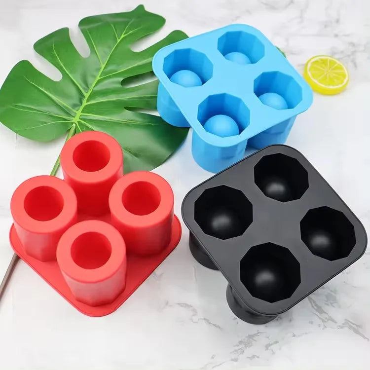 Silicone Four-Hole Ice Cube Mold Ice Cream Tools for Whiskey Ice Glass Accessories MOQ 10pcs