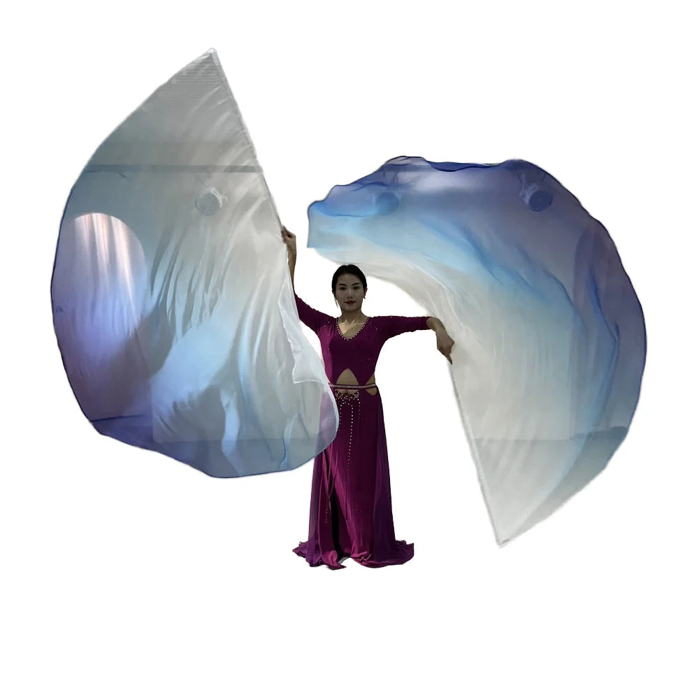 Unisex 190*140cm Gradient Half Round Chiffon Flag Scarf Stick Belly Dance Performance Practice 1 Piece Unisex Dancer's Scarf