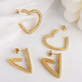 Fashionable Earrings Jewelry Stainless Steel 18K Gold Plated Geometric Triangle Heart Shape Hoop Stud Earrings for Women 2023