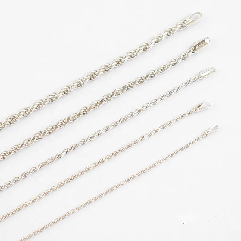 Hot Seller 1MM/2MM/3MM Pure S925 Rope Chain Necklace Jewelry 100% Sterling Silver Rope Chain for Women Men Jewelry Accessory