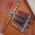 Luxury Cowhide Brushed Vintage Genuine Leather Men's Watch Strap 18-24mm Studded Willow Head Layer Flower Buckle