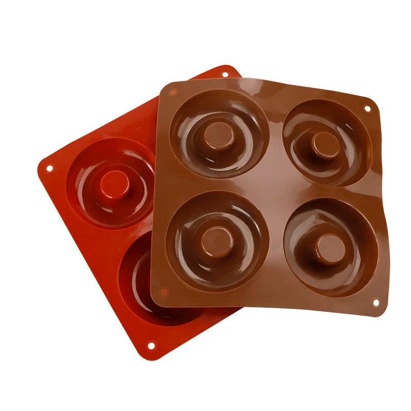 DIY 4-cavity Donut Shape Plastic Mold Eco-Friendly Bakeware Set for Fondant Cake Decorating Sugar Art Chocolate Clay Baking