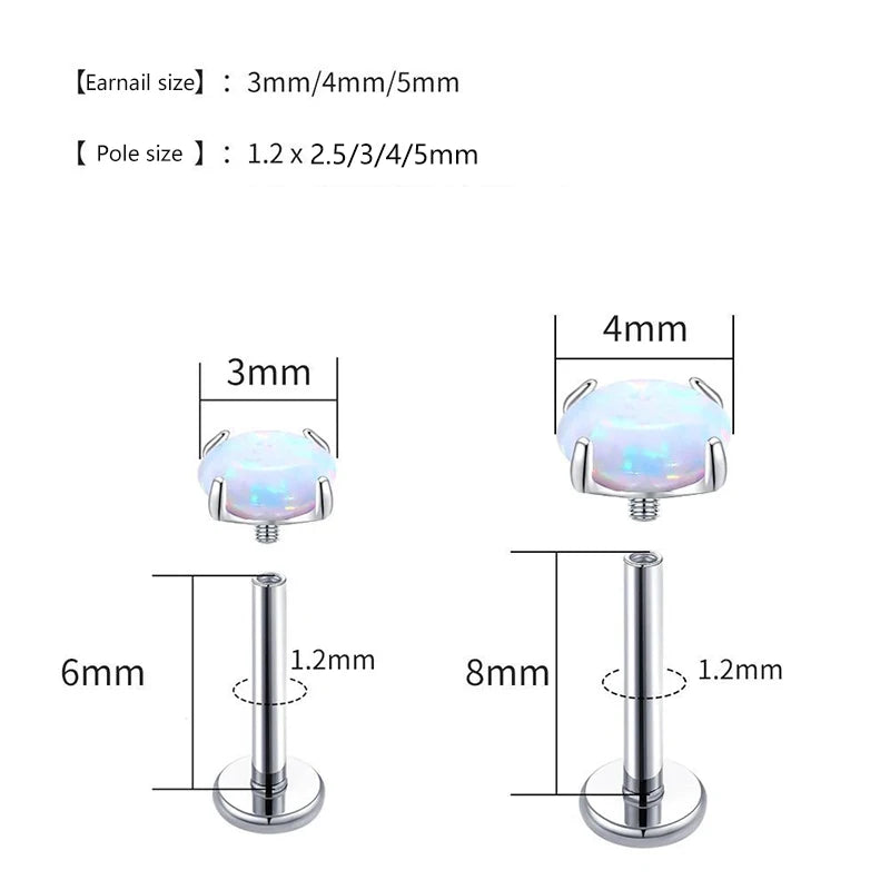 ASTM F136 Titanium M0.9 Threaded End Daith Attachments Four Prong Set Opal Earrings Body Piercing Jewelry Wholesale