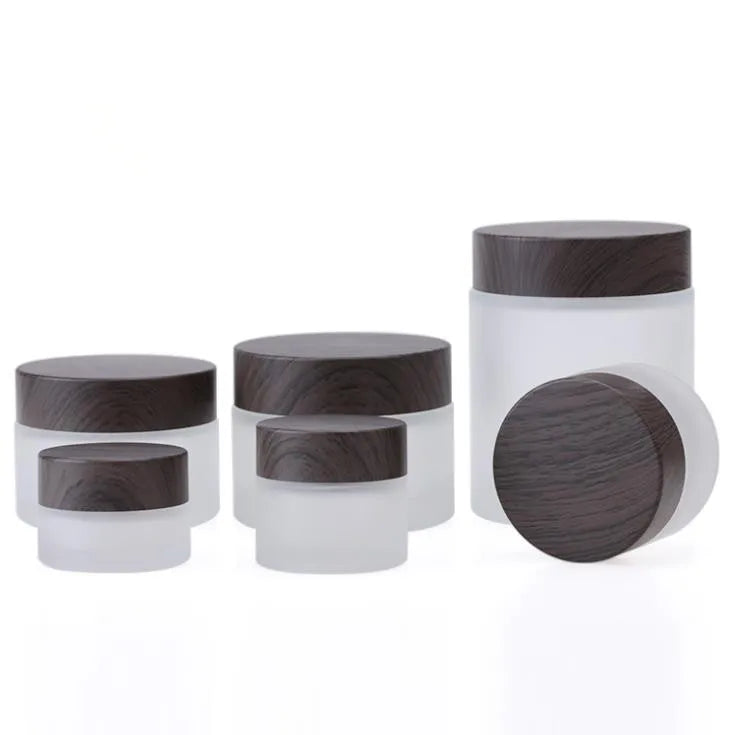 5g 10g 15g 30g 50g 100g Frosted clear Glass Cream Jar With Wood Grain Cap for Eye/face Cream