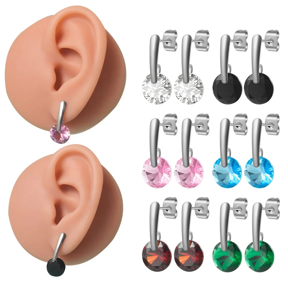 PAIR Surgical Steel Curved Big Zircon Helix Stud Earring Cartilage Piercing Tragus Stud Dangle Ear Lobe Wedding Gift