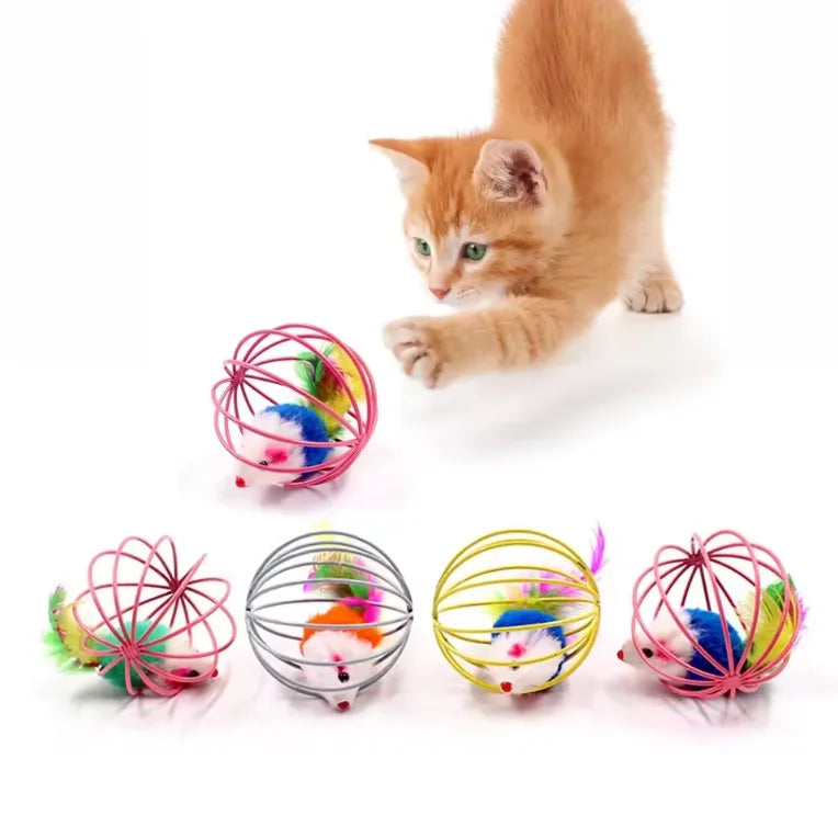 Interactive Cat Toys Mice in Cages Plush Mouse Balls Funny Cat Sticks the Mouse in a Cage Katten Increase the Wisdom Cat Toys