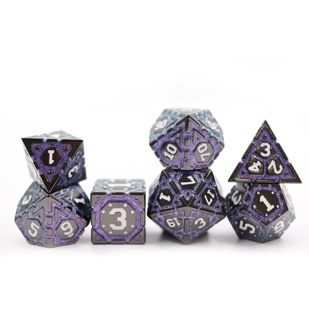 Hot Selling Purple Polygon Metal Side Dice Pyramide Yushun Dragonscale Metal Dice Set