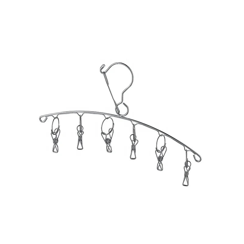 Curved Strip Stainless Steel Small Socks Hanger Laundry Drying Rack or Coat Hanger with Peg or Spring Clips