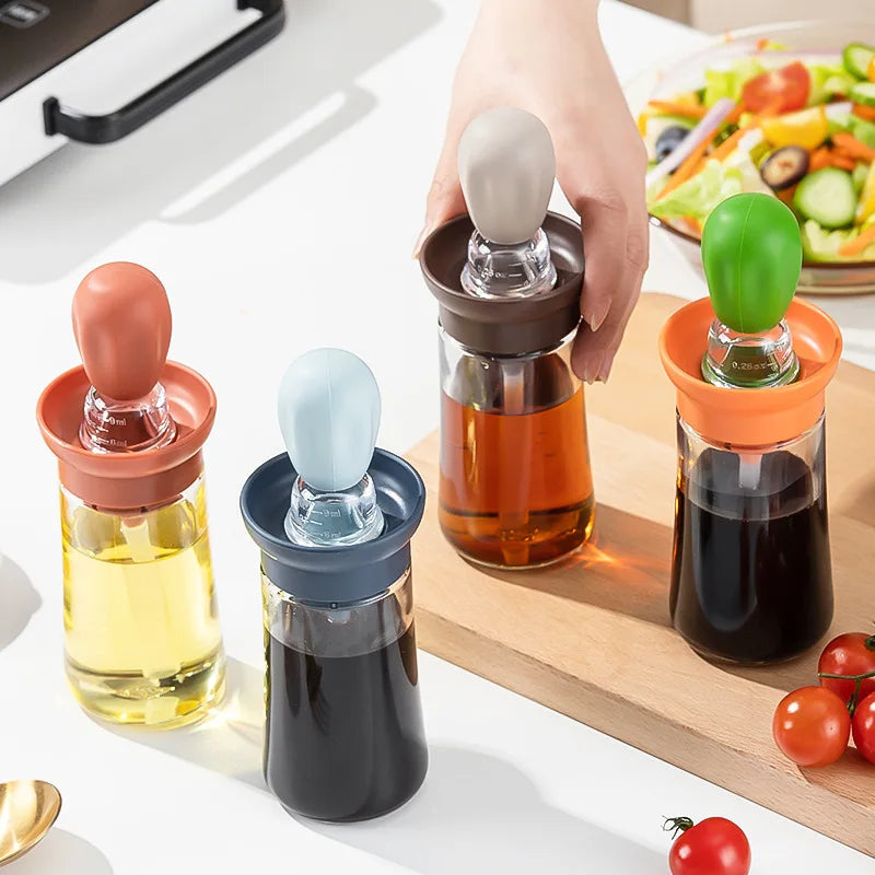 180ML Minimalist Kitchen BBQ Glass Bottle Silicone Basting Brush Food Use Plastic Vinegar Olive Oil Dispenser for Parties Carton