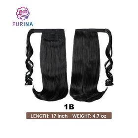 Synthetic Hair Clip in Silky Wrap Around Straight Brown Long Ponytails Extensions for White Women