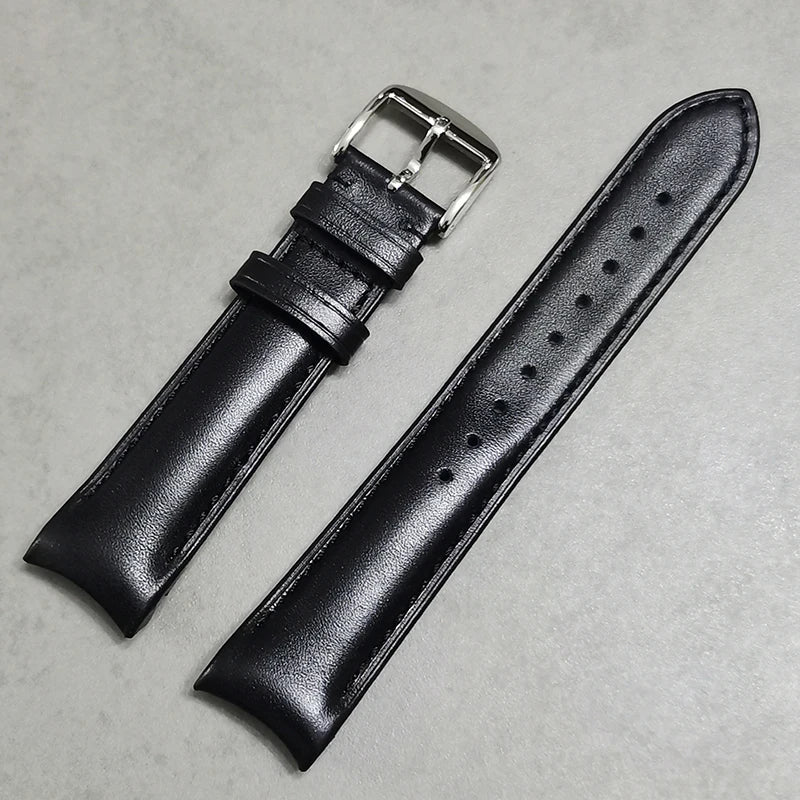 Good Quality Soft Luxury Curve End Common Fit 20mm Leather & Fabric Watch Band Strap