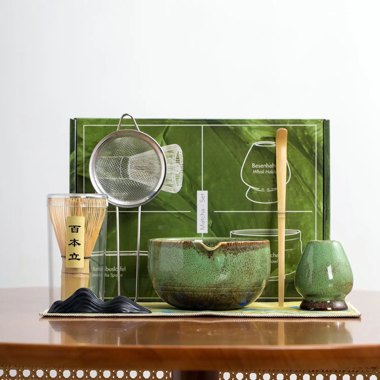 Japanese Ceremonial Matcha Set Stainless Steel Whisk and Holder with Bamboo Sifter Matcha Tool Bowl Perfect Gift Whisk Set
