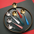 Fancy Decorating Colorful pink Wedding Dinner Titanium Copper Metal Gold Serving Soup Spoon Set Dessert