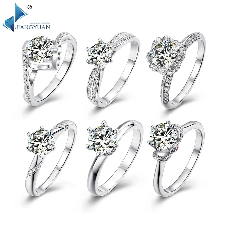 Trendy White Gold Plated 925 Sterling Silver Moissanite Engagement Ring - 1ct 6.5mm Modern Cut Luxury Wedding Band for Women