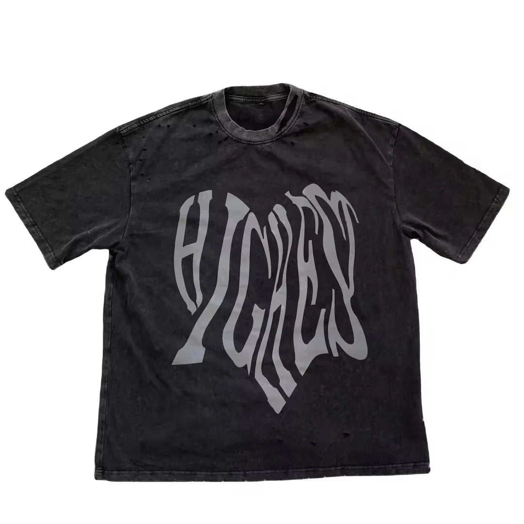 DENIMGUYS Summer Street Distressed Washed Screen Print Tshirt for Men Cotton Printed Short Sleeve Mens Tshirts