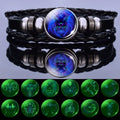 Luminous 12 Constellations Bracelet Zodiac Signs Braided Leather Bangle Men Punk Weave Leather Black Lovers Bracelet