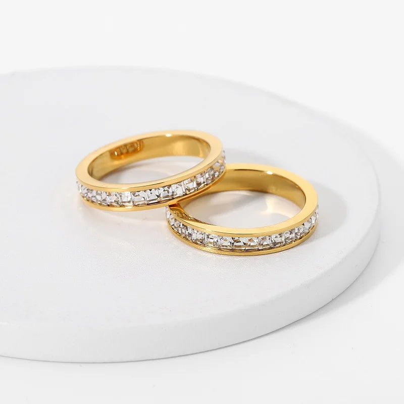 New 18k Gold Crystal Zircon Circle Ring Finger Jewelry Geometric Stainless Steel Ring for Women Accessories