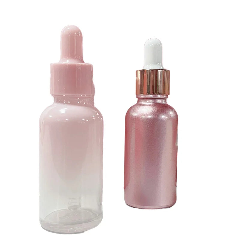 Luxury Rose Gold Gradient Pink Glass Dropper Bottle for Essential Oil Skincare Serum Hair Oil 5ml 10ml 20ml 30ml 50ml 100ml
