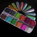 12 Grids Holographic Nail Powder Nail Art Pigment Glitter Metal Effect Nail Magic Mirror Powder