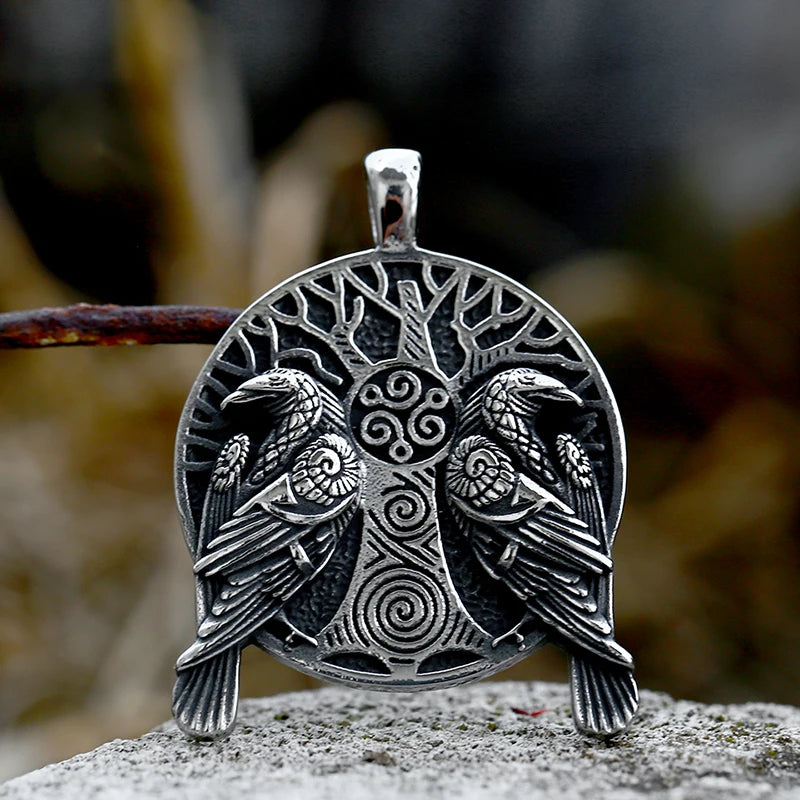 SS8-850P New Arrival 316L Stainless Steel Viking Eagle Fishing Double Eagle Owl Pendant Animal Both Sided Jewelry for Men