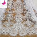 Pure White Bridal Wedding Lace Tulle Sequins Bead Mesh Embroidery Fabrics  HY1533-4