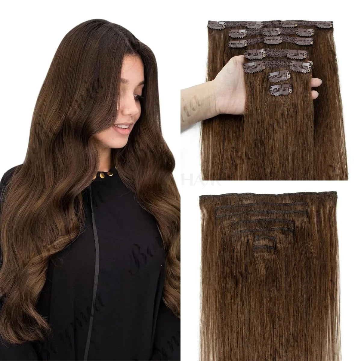 Boymia Clip-in Chinese Hair Extension Human Hair Real Natural Machine Remy Double Weft 7PCS 12-24 Inch