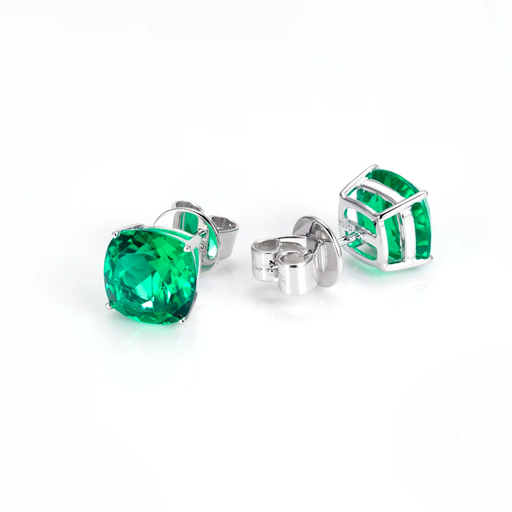 Messi Jewelry MSE-779  10K Gold 7*7mm Cushion Shape Lab Grown Emerald Earrings Engagement Dating Gift for Girls