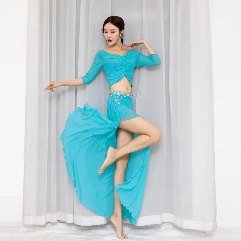 Sexy Belly Dance Dress Set Female Training Dress Modern Dance Skirt Transparent Stage Performance Dress 2024 New Model for Women