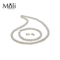 Classic 3PCS Pearl Set Silver Clasp Freshwater 6-7mm Near Round White Pearl Set
