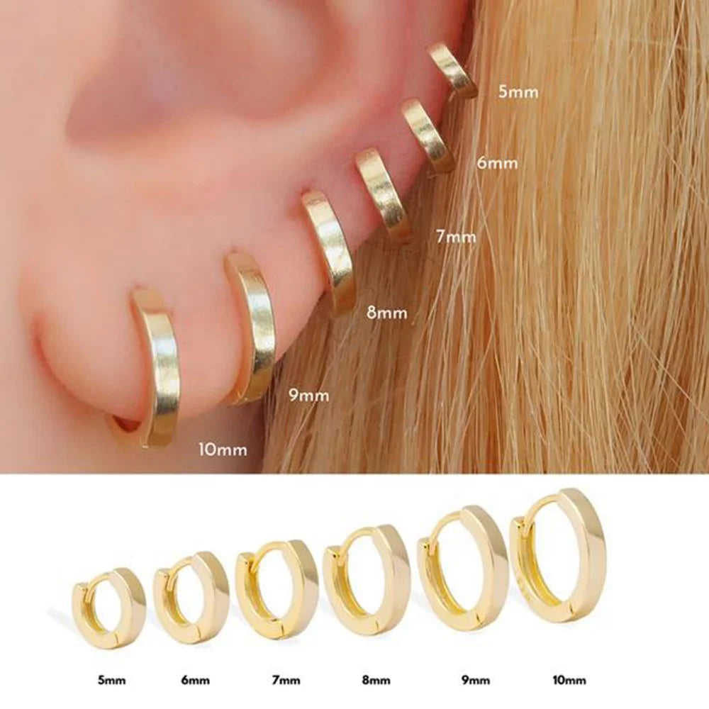 FUAMAY 925 Sterling Silver Huggie Hoop Earrings Solid Gold-Plated Inner Hoop 5MM-14MM Plain Earrings with 18K Gold
