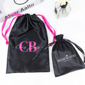 Custom Logo Black Silk Drawstring Bag Storage Pouches Printed Logo Satin Bags for Wigs and Underwear Packaging