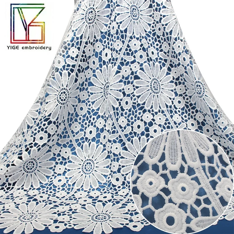 Factory Manufacture Polyester Recycled Lace Women Fashion Lace Trim Embroidered 3d Flower Guipure  and Corded Lace Fabric