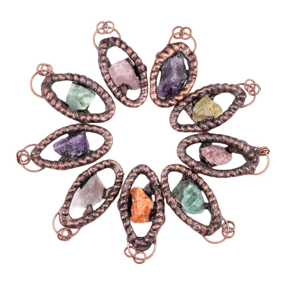 Wholesale 11*18mm Vintage Natural Raw Ore Gemstone Pendant Copper Wrapped Crystal Charms for DIY Necklace Jewelry Making