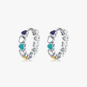 Love Hearts Ear Buckles for Women Original Design Fine Jewelry 925 Sterling Silver Multi-colour Enamel Hoop Earrings