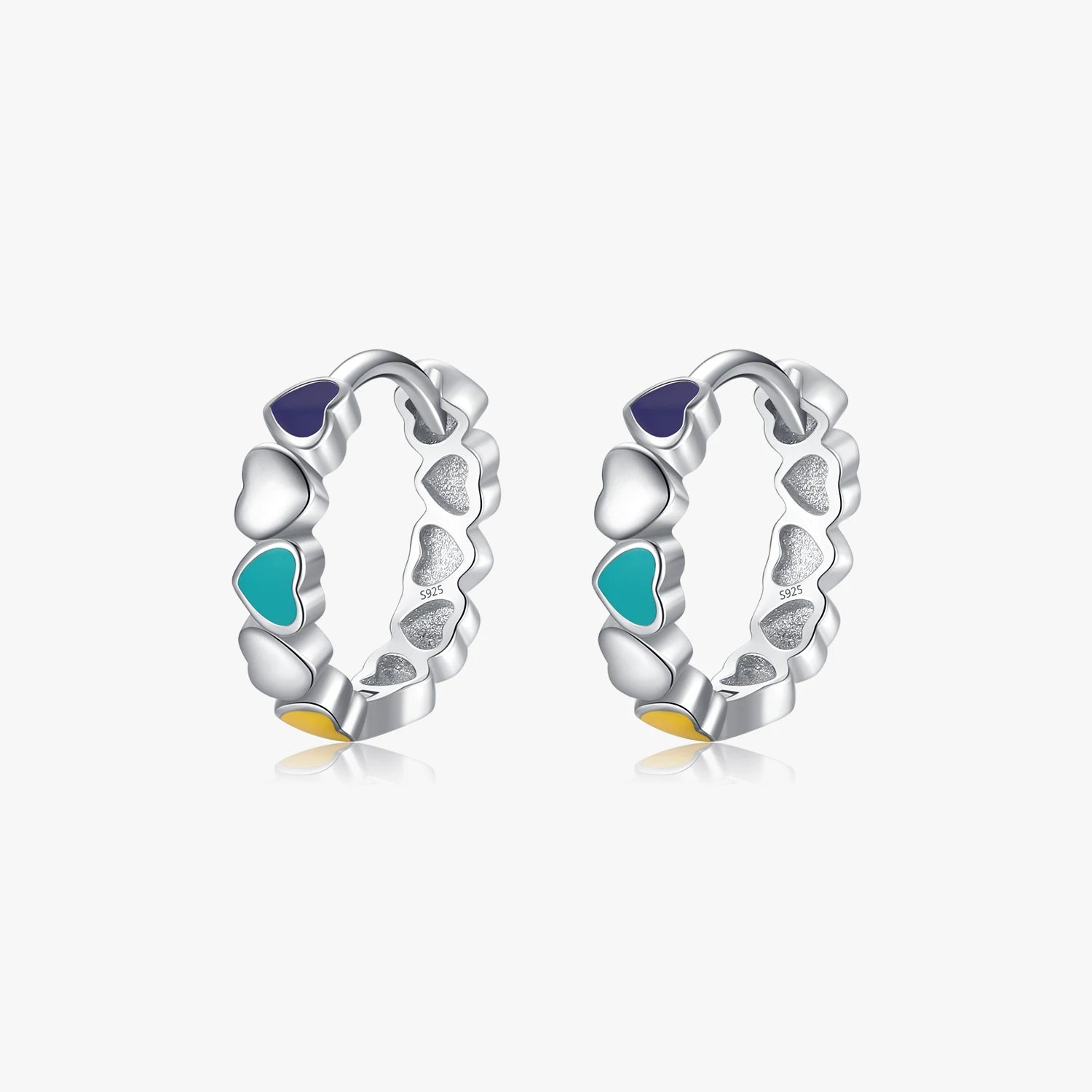 Love Hearts Ear Buckles for Women Original Design Fine Jewelry 925 Sterling Silver Multi-colour Enamel Hoop Earrings