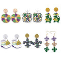 Mardi Grace  Earrings King Cake Fleur Acrylic Glitter Laser Cut UV Printed Wholesale Jewelry Woman